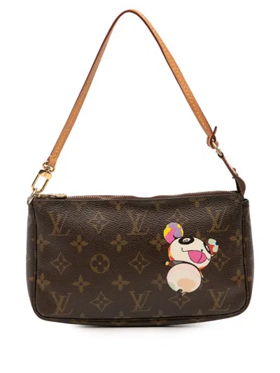Pre-owned Louis Vuitton 2004 Takashi Murakami Monogram Panda Pochette Accessoires Shoulder Bag In Brown