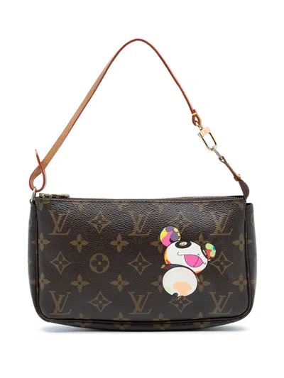 Pre-owned Louis Vuitton 2004 Takashi Murakami Monogram Panda Pochette Accessoires Shoulder Bag In Brown