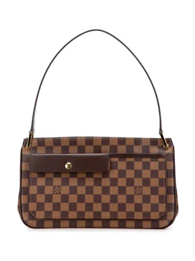 Pre-owned Louis Vuitton 2005 Damier Ebene Aubagne Shoulder Bag In Brown