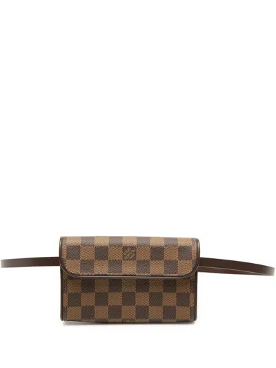 Pre-owned Louis Vuitton 2005 Damier Ebene Florentine Pochette Belt Bag In Brown