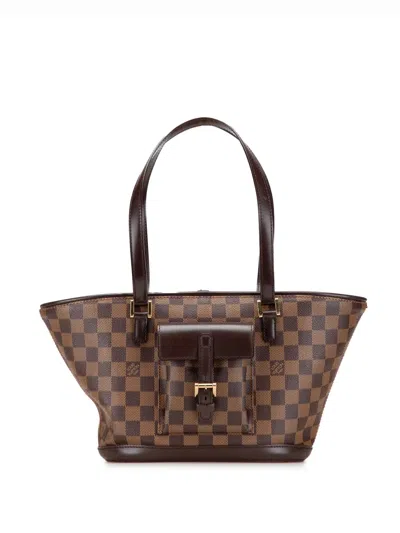 Pre-owned Louis Vuitton 2005 Damier Ebene Manosque Pm Shoulder Bag In Brown
