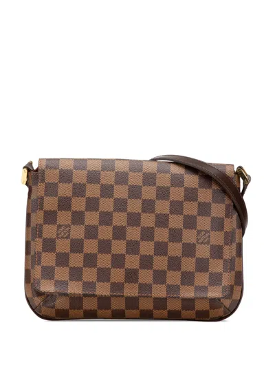 Pre-owned Louis Vuitton 2005 Damier Ebene Musette Tango Long Strap Crossbody Bag In Brown