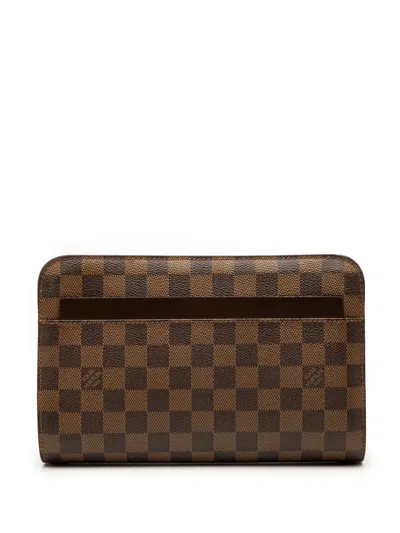 Pre-owned Louis Vuitton 2005 Damier Ebene Saint Louis Pochette Clutch Bag In Brown