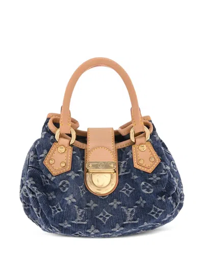 Pre-owned Louis Vuitton 2005 Denim Pleaty Monogram Tote Bag In Blue