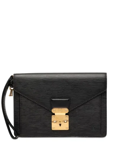 Pre-owned Louis Vuitton 2005 Epi Pochette Sellier Dragonne Clutch Bag In Black