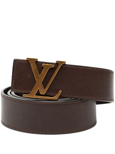 Pre-owned Louis Vuitton 2005 Leather Initiales Belt In Brown