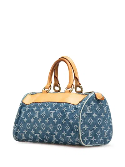 Pre-owned Louis Vuitton 2005 Monogram Denim Neo Speedy 30 Boston Bag In Blue