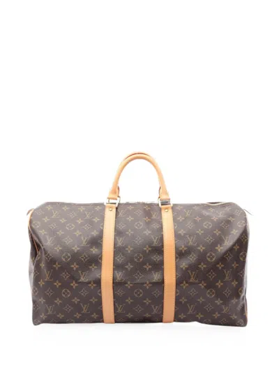 Pre-owned Louis Vuitton 2005 Monogram Keepall 50 Boston Tote Bag In Brown