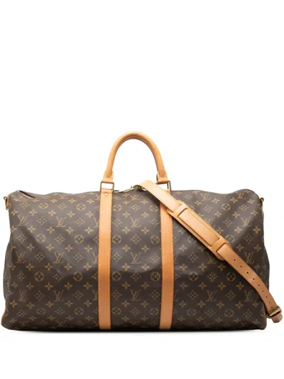 Pre-owned Louis Vuitton 2005 Monogram Keepall Bandouliere 55 Travel Bag In Brown