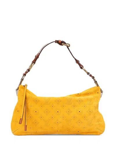 Pre-owned Louis Vuitton 2005 Monogram Mahina Suede Onatah Pochette Shoulder Bag In Yellow