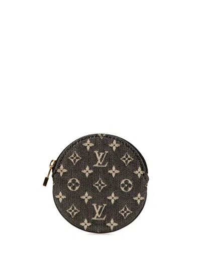 Pre-owned Louis Vuitton 2005 Monogram Mini Lin Porte-monnaie Round Purse Coin Pouch In Grey