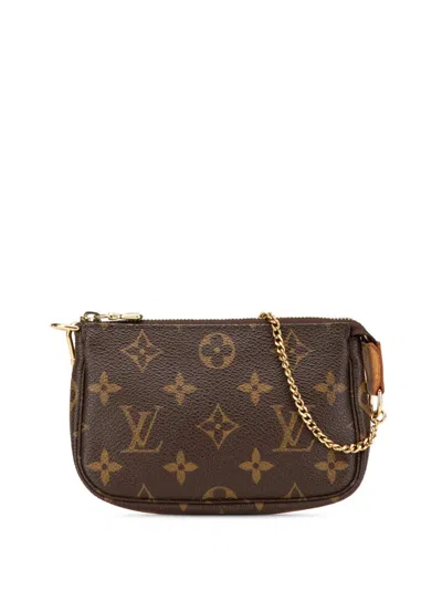 Pre-owned Louis Vuitton 2005 Monogram Mini Pochette Accessoires Handbag In Brown