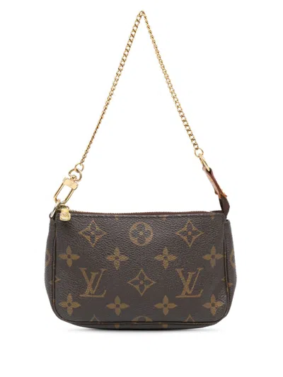 Pre-owned Louis Vuitton 2005 Monogram Mini Pochette Accessoires Handbag In Brown