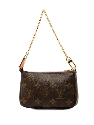 Pre-owned Louis Vuitton 2005 Monogram Mini Pochette Accessoires Handbag In Brown