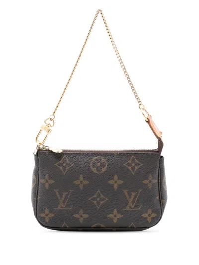 Pre-owned Louis Vuitton 2005 Monogram Mini Pochette Accessoires Handbag In Brown