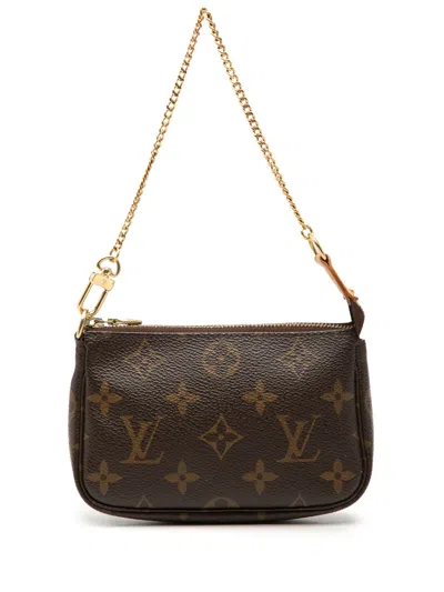 Pre-owned Louis Vuitton 2005 Monogram Mini Pochette Accessoires Handbag In Brown