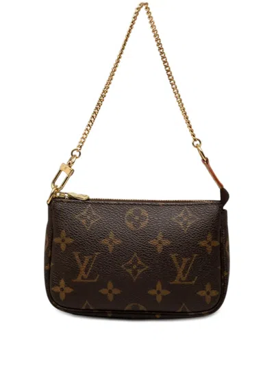 Pre-owned Louis Vuitton 2005 Monogram Mini Pochette Accessoires Handbag In Brown