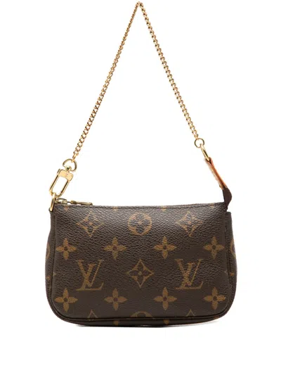 Pre-owned Louis Vuitton 2005 Monogram Mini Pochette Accessoires Handbag In Brown