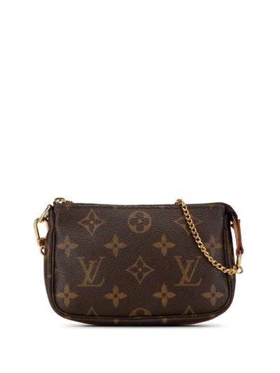 Pre-owned Louis Vuitton 2005 Monogram Mini Pochette Accessoires Handbag In Brown