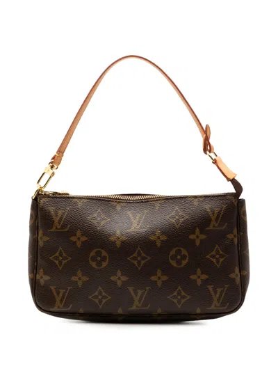 Pre-owned Louis Vuitton 2005 Monogram Pochette Accessoires Shoulder Bag In Brown
