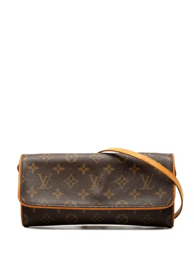 Pre-owned Louis Vuitton 2005 Monogram Pochette Twin Gm Crossbody Bag In Brown