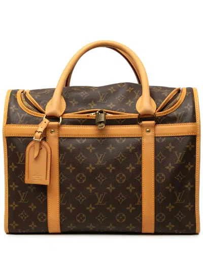 Pre-owned Louis Vuitton 2005 Monogram Sac Chien Pet Carrier 40 Travel Bag In Brown