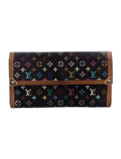 Pre-owned Louis Vuitton 2005 Multicolore Monogram Pattern Porte Trésor International Wallet In Black