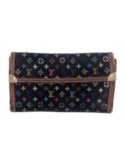 Pre-owned Louis Vuitton 2005 Multicolore Monogram Pattern Porte Trésor International Wallet In Black