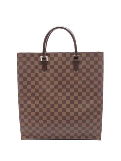 Pre-owned Louis Vuitton 2005 Sac Plat Damier-ebène-canvas Tote Bag In Brown