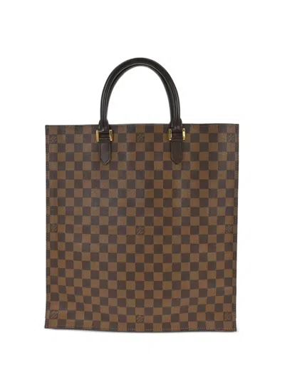 Pre-owned Louis Vuitton 2005 Sac Plat Damier-pattern Tote Bag In Brown