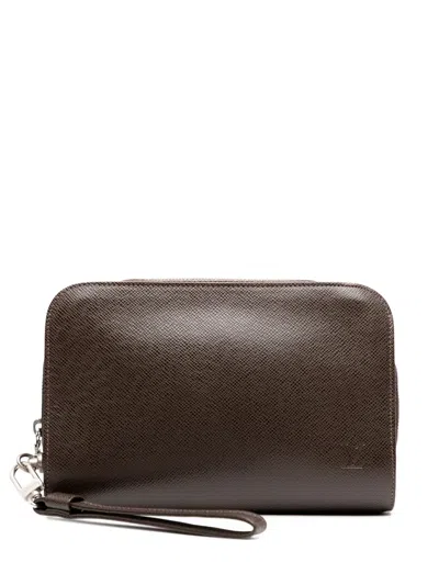 Pre-owned Louis Vuitton 2005 Taiga Pochette Baikal Clutch Bag In Brown