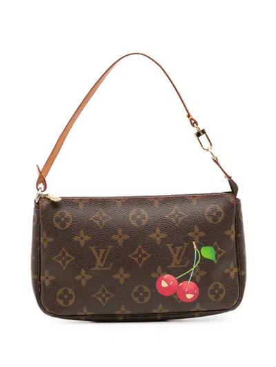 Pre-owned Louis Vuitton 2005 Takashi Murakami Monogram Cherry Pochette Accessoires Shoulder Bag In Brown