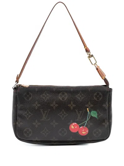 Pre-owned Louis Vuitton 2005 Takashi Murakami Monogram Cherry Pochette Accessoires Shoulder Bag In Brown