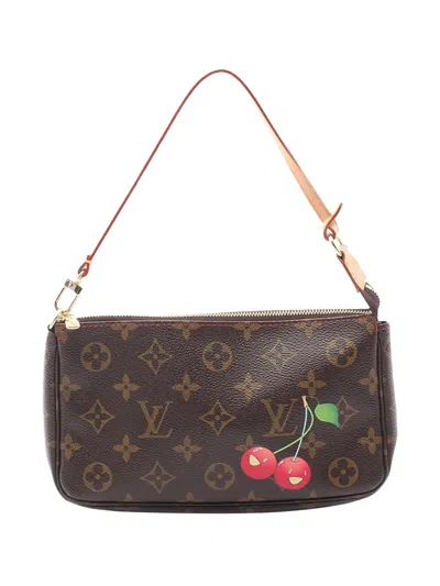 Pre-owned Louis Vuitton 2005 Takashi Murakami Monogram Cherry Pochette Accessoires Shoulder Bag In Brown