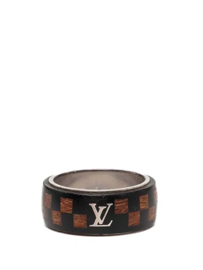 Pre-owned Louis Vuitton 2005-2010 Damier Wood And Brass Ring Costume Ring In Brown