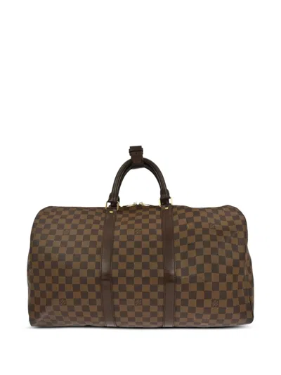 Pre-owned Louis Vuitton 2006 50 Keepall Damier-pattern Tote Bag In Brown