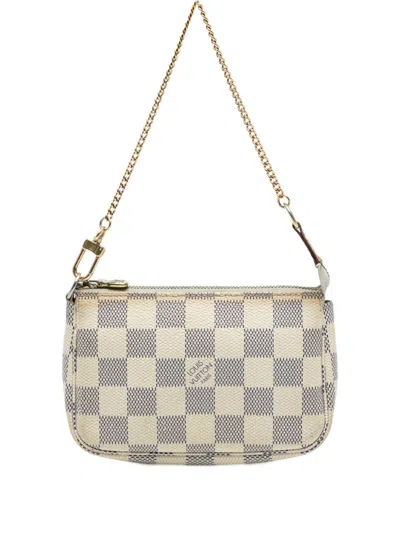 Pre-owned Louis Vuitton 2006 Damier Azur Mini Pochette Accessoires Handbag In White