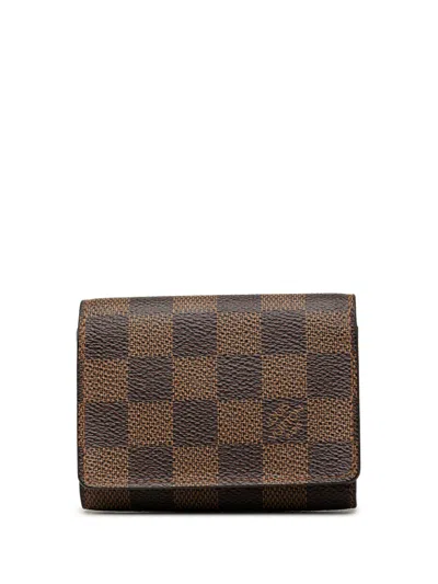 Pre-owned Louis Vuitton 2006 Damier Ebene Enveloppe Carte De Visite Card Holder In Brown