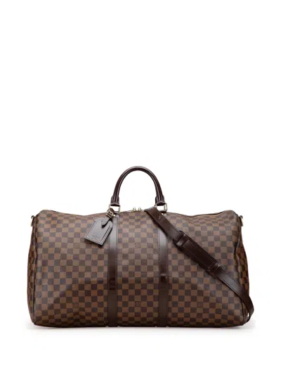 Pre-owned Louis Vuitton 2006 Damier Ebene Keepall Bandouliere 55 Travel Bag In Brown