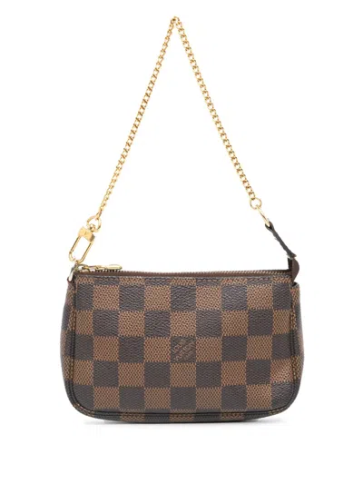 Pre-owned Louis Vuitton 2006 Damier Ebene Mini Pochette Accessoires Handbag In Brown