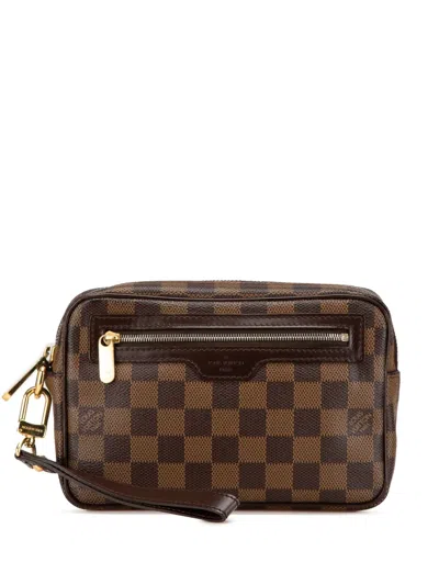 Pre-owned Louis Vuitton 2006 Damier Ebene Pochette Billets Macao Clutch Bag In Brown