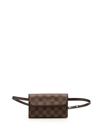 Pre-owned Louis Vuitton 2006 Damier Ebene Pochette Florentine Belt Bag In Brown