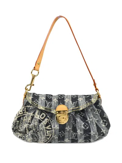Pre-owned Louis Vuitton 2006 Mini Pleaty Monogram Denim Handbag In Blue