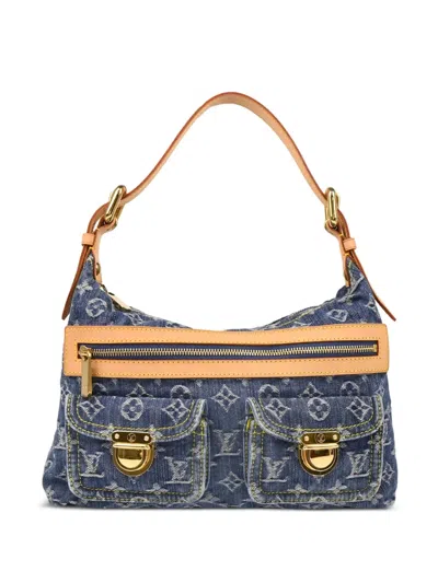 Pre-owned Louis Vuitton 2006 Monogram Denim Baggy Shoulder Bag In Blue