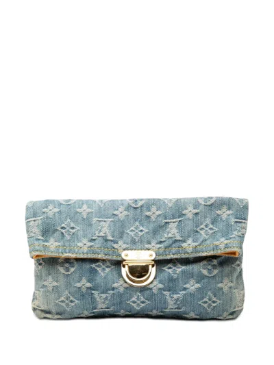 Pre-owned Louis Vuitton 2006 Monogram Denim Pochette Plate Clutch Bag In Blue