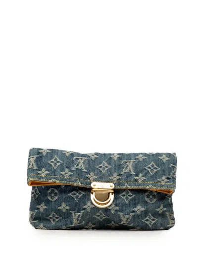 Pre-owned Louis Vuitton 2006 Monogram Denim Pochette Plate Clutch Bag In Blue