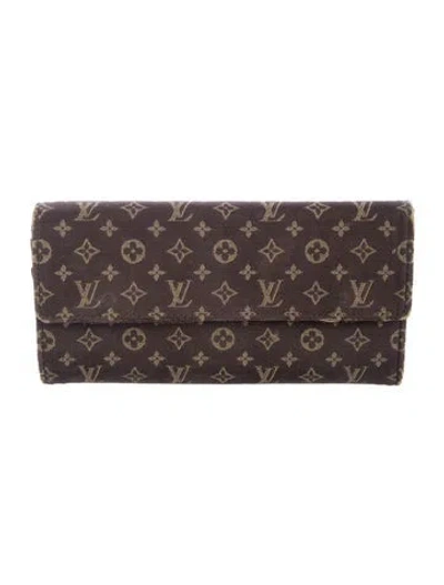 Pre-owned Louis Vuitton 2006 Monogram Mini Lin Pattern International Wallet In Brown
