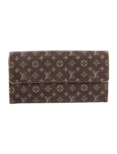 Pre-owned Louis Vuitton 2006 Monogram Mini Lin Pattern Sarah Wallet In Brown
