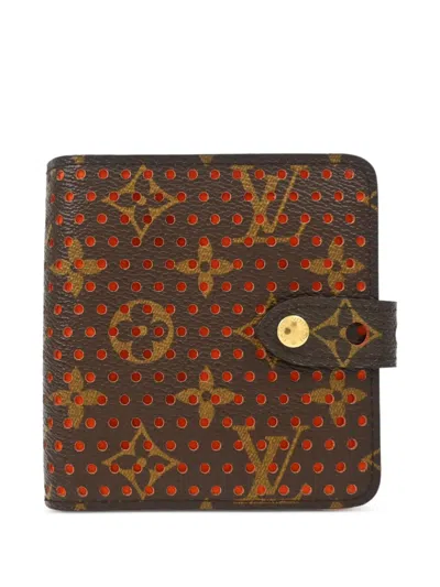 Pre-owned Louis Vuitton 2006 Monogram-perforated Compact Wallet In Brown