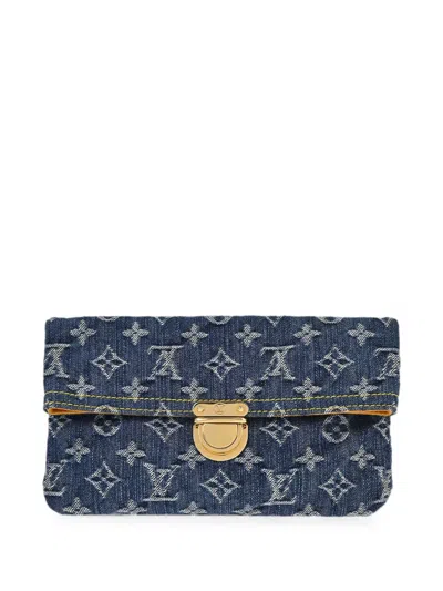 Pre-owned Louis Vuitton 2006 Pochette Plat Monogram Denim Clutch Bag In Blue